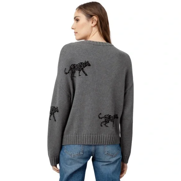 Rails Perci Jungle Cat Cotton Cashmere Gray Crewneck Knit Sweater Sz MEDIUM - Picture 3 of 15